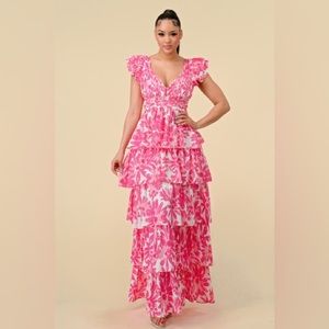Pink Tiered Floral Maxi Dress - Women
